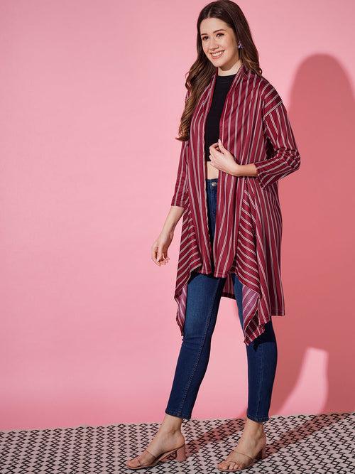 Lycra Striped Women Longline Shrug-3247