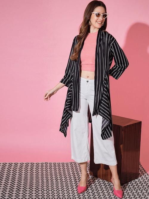 Lycra Striped Women Longline Shrug-3245