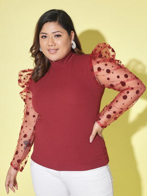 Polka Dot Plus Size Women Net Top-2605PLUS-2605PLUS