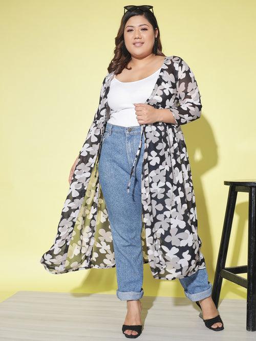 Floral Print Plus Size Women Long Shrug-2860PLUS-2864PLUS