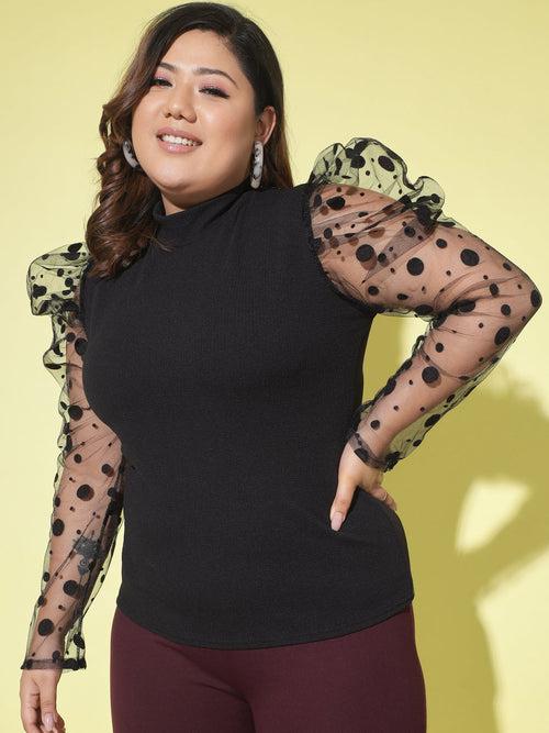 Polka Dot Plus Size Women Net Top-2605PLUS-2605PLUS