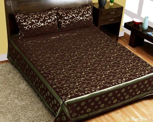 Intricate Pattern Chenille Bedcovers - Chocolate