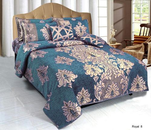 Crown Pattern Heavy Chenille Bedcovers - Light Blue