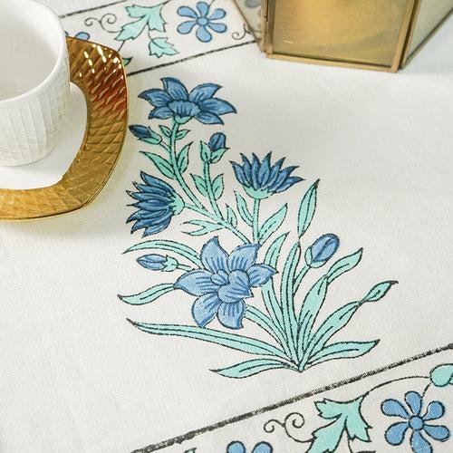 Neelam Blue Floral Block Print Cotton Table Runner