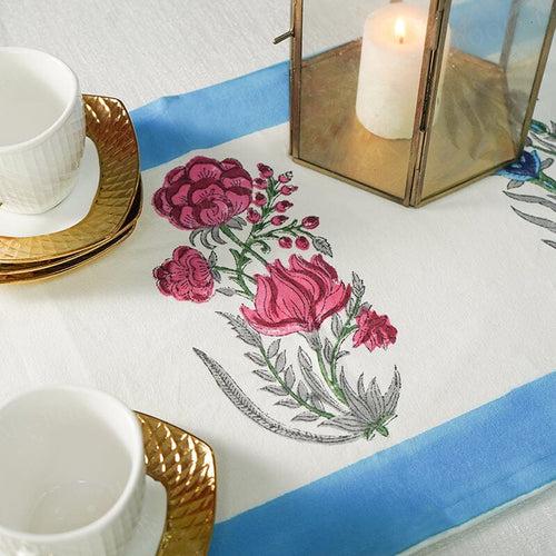 Blue Zunaira Floral Printed Cotton Table Runner