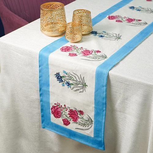 Blue Zunaira Floral Printed Cotton Table Runner