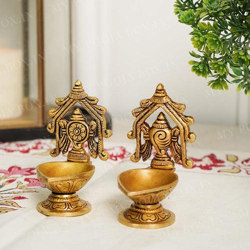 Shankh Chakra Brass Diya Set of 2