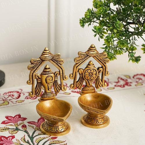 Shankh Chakra Brass Diya Set of 2