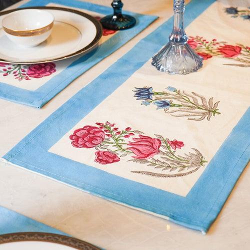 Blue Zunaira Floral Printed Cotton Table Runner