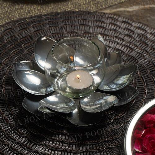 Silver Finish Lotus T-Light Holder