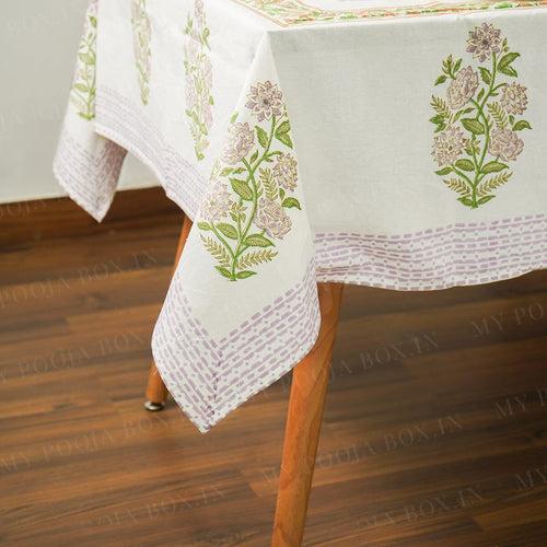 Dahlia Floral Block Printed Table Cover