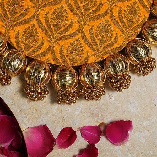 Brocade Two Sided Pooja Mat with Bead Work - 22cm