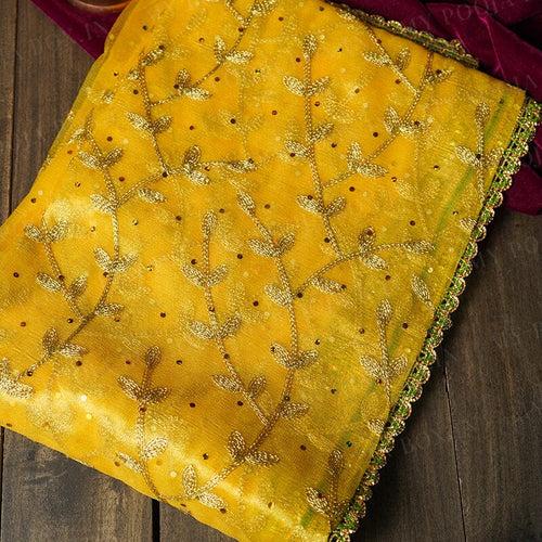 Golden Yellow Zari Embroidered Chunri