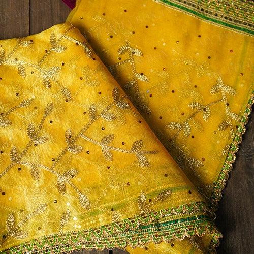 Golden Yellow Zari Embroidered Chunri