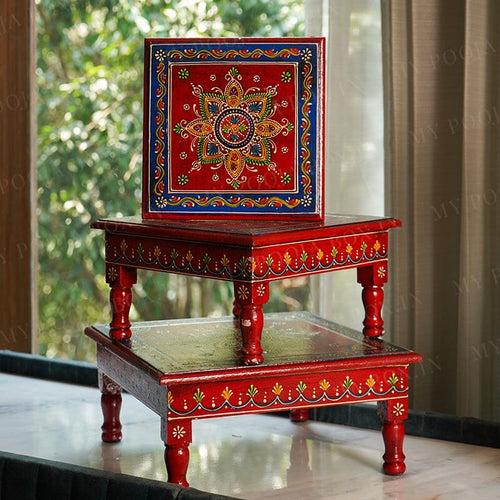 Decorative Wooden Bajot Chowki Set of 3