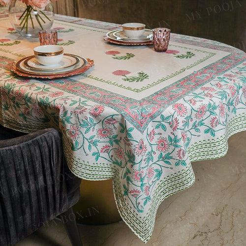Floral Hues Block Printed Table Cover