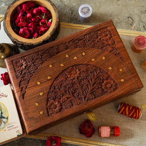 Floral Wooden Carved Pooja Box