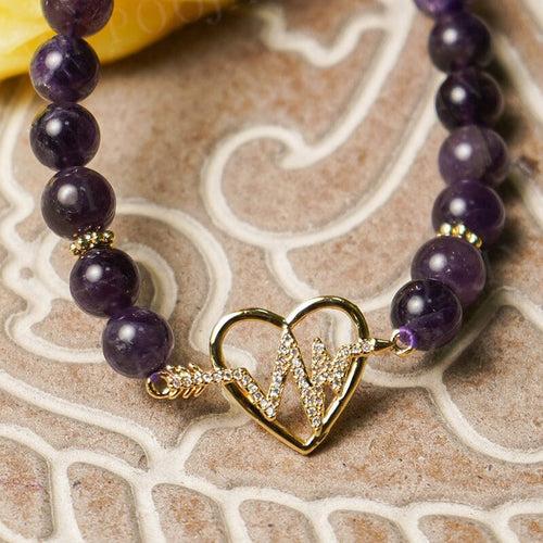 Amethyst Healing Crystal Heart Charm