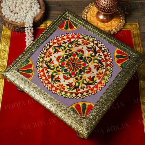 Mandala Wooden Chowki for Pooja 38cm