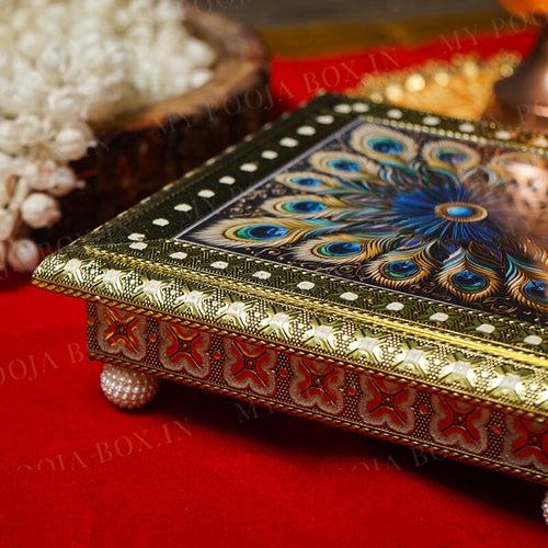 Metal Morpankh Chowki for Pooja