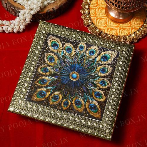 Metal Morpankh Chowki for Pooja