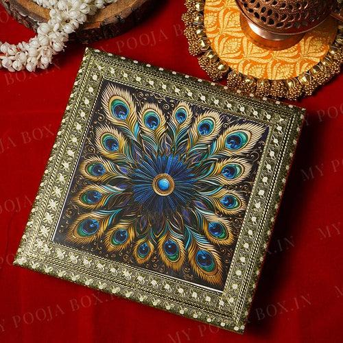 Metal Morpankh Chowki for Pooja