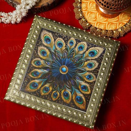 Metal Morpankh Chowki for Pooja