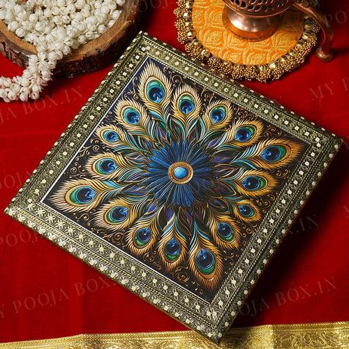 Metal Morpankh Chowki for Pooja