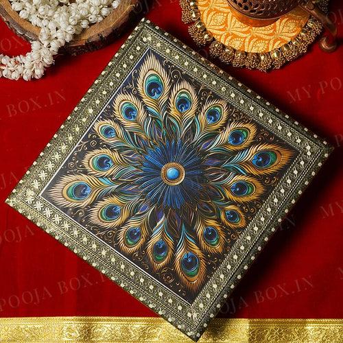 Metal Morpankh Chowki for Pooja