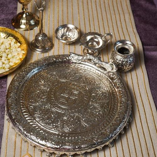 Luxurious Silver Peacock Pooja Thali Set