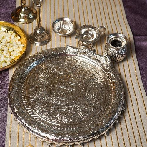 Luxurious Silver Peacock Pooja Thali Set