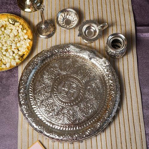 Luxurious Silver Peacock Pooja Thali Set