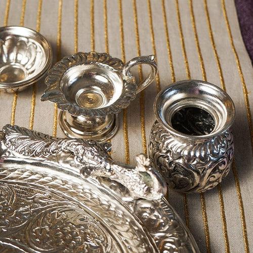 Luxurious Silver Peacock Pooja Thali Set