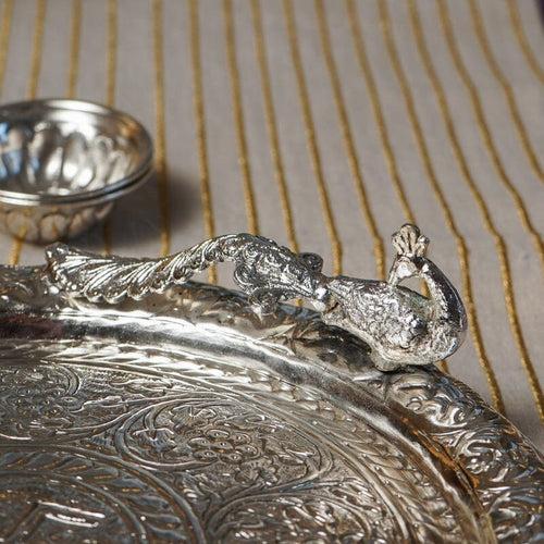 Luxurious Silver Peacock Pooja Thali Set