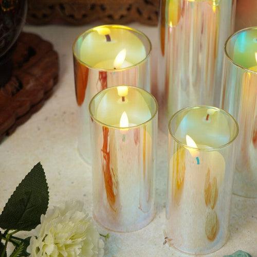 Rainbow LED Flickering Glass Jar Pillar Candles With Stand (Set of 5)