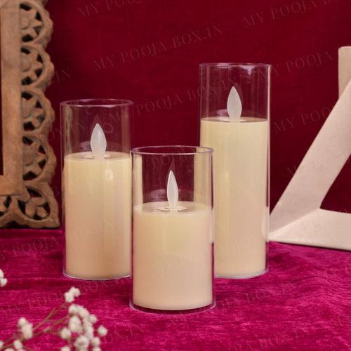 White Glass LED Pillar Candle (Set of 3)