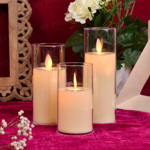 White Glass LED Pillar Candle (Set of 3)