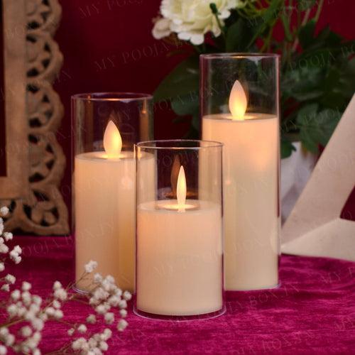 White Glass LED Pillar Candle (Set of 3)