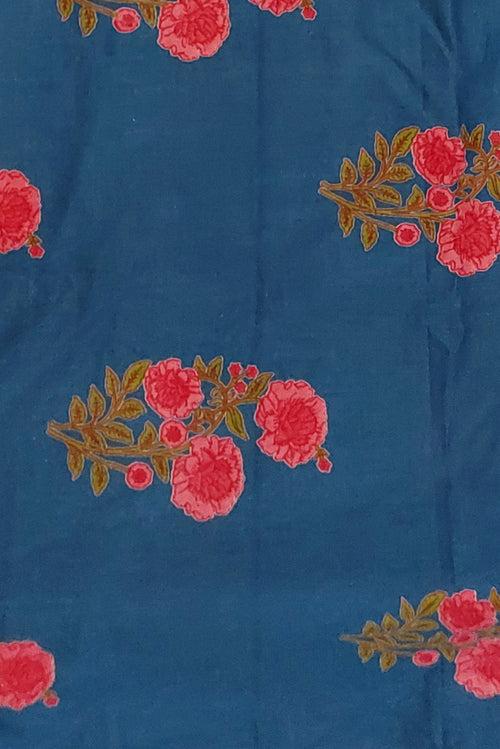 Blue Flower Print Cotton Fabric