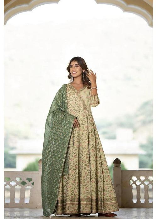 Cream Flower Print Stitched Cotton Suit Set with Cotton Dupatta