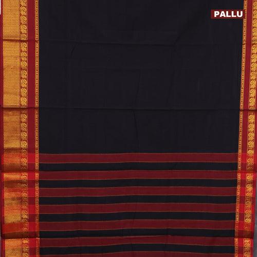 Narayanpet cotton saree black and maroon with plain body and annam zari woven border