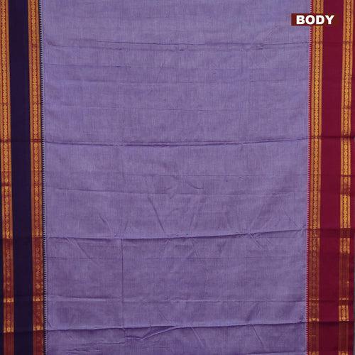 Narayanpet cotton saree violet shade with plain body and zari woven ganga jamuna border