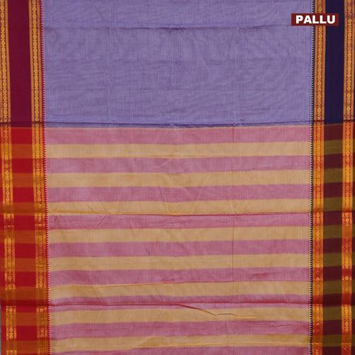 Narayanpet cotton saree violet shade with plain body and zari woven ganga jamuna border