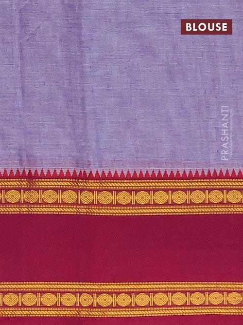 Narayanpet cotton saree violet shade with plain body and zari woven ganga jamuna border