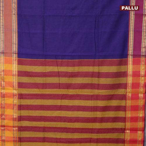 Narayanpet cotton saree violet with plain body and zari woven ganga jamuna border