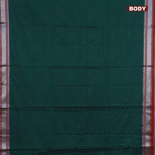 Narayanpet cotton saree green and maroon with plain body and silver zari woven border