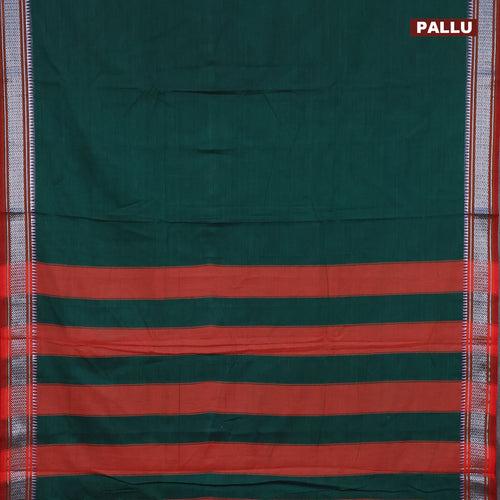 Narayanpet cotton saree green and maroon with plain body and silver zari woven border