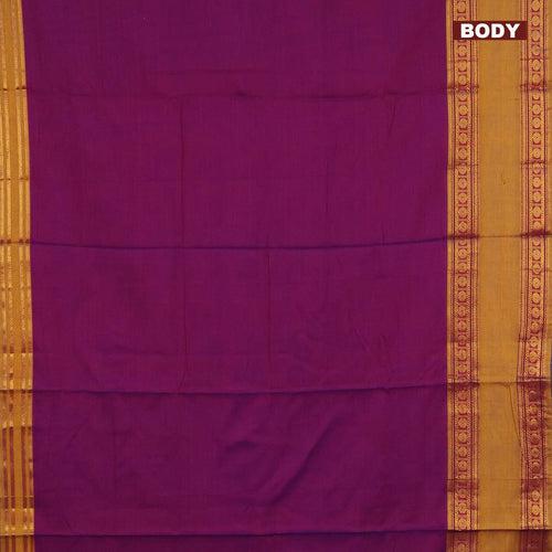 Narayanpet cotton saree purple and mustard yellow with plain body and rettapet zari woven border