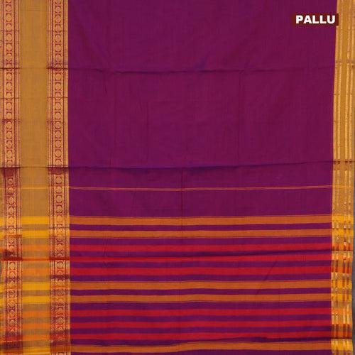 Narayanpet cotton saree purple and mustard yellow with plain body and rettapet zari woven border