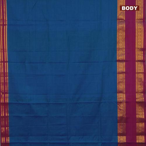 Narayanpet cotton saree dual shade of greenish blue and purple with plain body and rettapet zari woven border